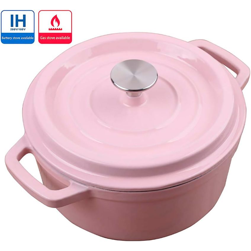 Panela De Ferro Fundido Com Tampa Esmaltada Rosa - imagem 5