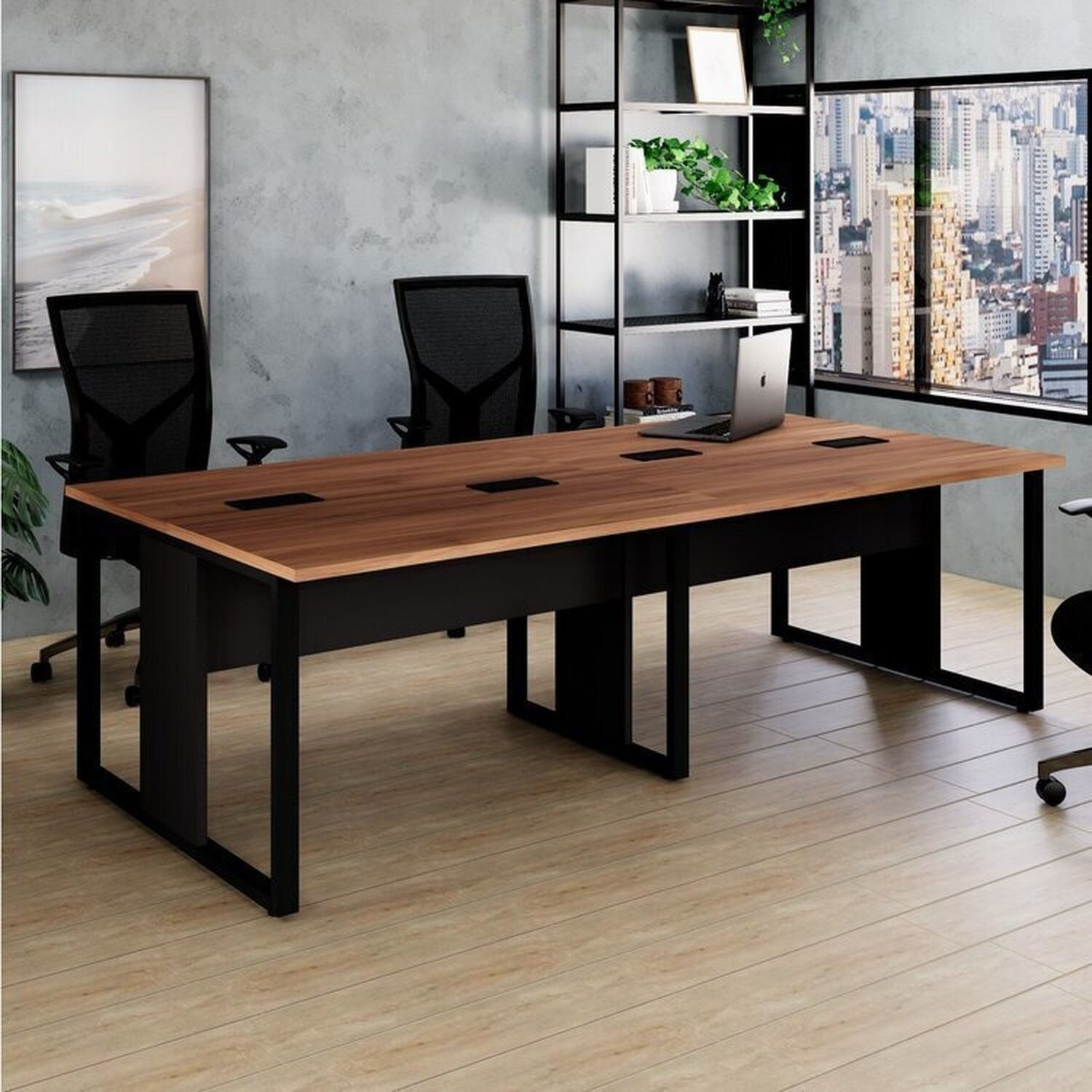 Conjunto Plataforma Pé Quadro Espresso Móveis Nogal/preto