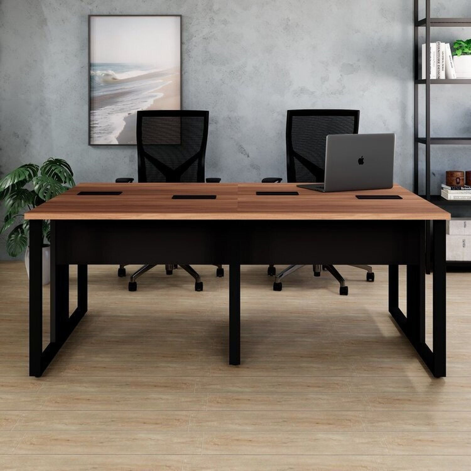 Conjunto Plataforma Pé Quadro Espresso Móveis Nogal/preto