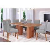 Conjunto: Mesa Sala Jantar Ester Tampo Madeirado 210x100cm E 8 Cadeiras Fernanda Cinamomo - Carvalho/linho Grafite - Cimol