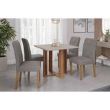 Conjunto: Mesa De Cozinha Flora Tampo Madeirado C/ Vidro 95x95cm E 4 Cadeiras Fernanda Cinamomo/off White - Carvalho/linho Grafite - Cimol