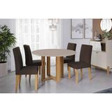 Conjunto: Mesa De Cozinha Flora Tampo Madeirado C/ Vidro 109cm E 4 Cadeiras Maia Cinamomo/off White - Nature/suede Mascavo Chocolate - Cimol