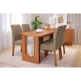 Conjunto: Mesa De Cozinha Valentina Tampo Madeirado 130x80cm E 4 Cadeiras Juliana Cinamomo - Carvalho/suede Joli Capuccino - Cimol