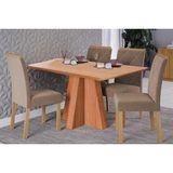 Conjunto: Mesa De Cozinha Maitê Tampo Madeirado 130x80cm E 4 Cadeiras Fernanda Cinamomo - Carvalho/linho Bege - Cimol