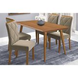 Conjunto: Mesa De Cozinha Adele Tampo Madeirado 130x80cm E 4 Cadeiras Fernanda Carvalho/cinamomo - Suede Joli Capuccino - Cimol
