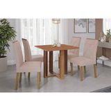 Conjunto: Mesa De Cozinha Flora Tampo Madeirado 95x95cm E 4 Cadeiras Fernanda Cinamomo - Carvalho/linho Bege - Cimol