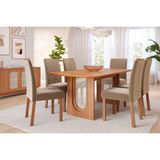 Conjunto: Mesa De Cozinha Valentina Tampo Madeirado 180x90cm E 6 Cadeiras Clarice Cinamomo - Carvalho/suede Joli Capuccino - Cimol
