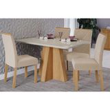 Conjunto: Mesa De Cozinha Maitê Tampo Madeirado C/ Vidro 130x80cm E 4 Cadeiras Fernanda Nature/off White - Carvalho/suede Nude Bege - Cimol