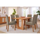 Conjunto: Mesa De Cozinha Valentina Tampo Madeirado 180x90cm E 6 Cadeiras Fernanda Cinamomo - Carvalho/suede Joli Capuccino - Cimol