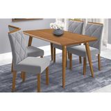 Conjunto: Mesa De Cozinha Adele Tampo Madeirado 130x80cm E 4 Cadeiras Fernanda Carvalho/cinamomo - Linho Grafite - Cimol