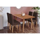 Conjunto: Mesa De Cozinha Adele Tampo Madeirado 130x80cm E 4 Cadeiras Maia Carvalho/cinamomo - Nature/suede Mascavo Chocolate - Cimol
