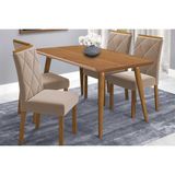 Conjunto: Mesa De Cozinha Adele Tampo Madeirado 130x80cm E 4 Cadeiras Fernanda Carvalho/cinamomo - Linho Bege - Cimol