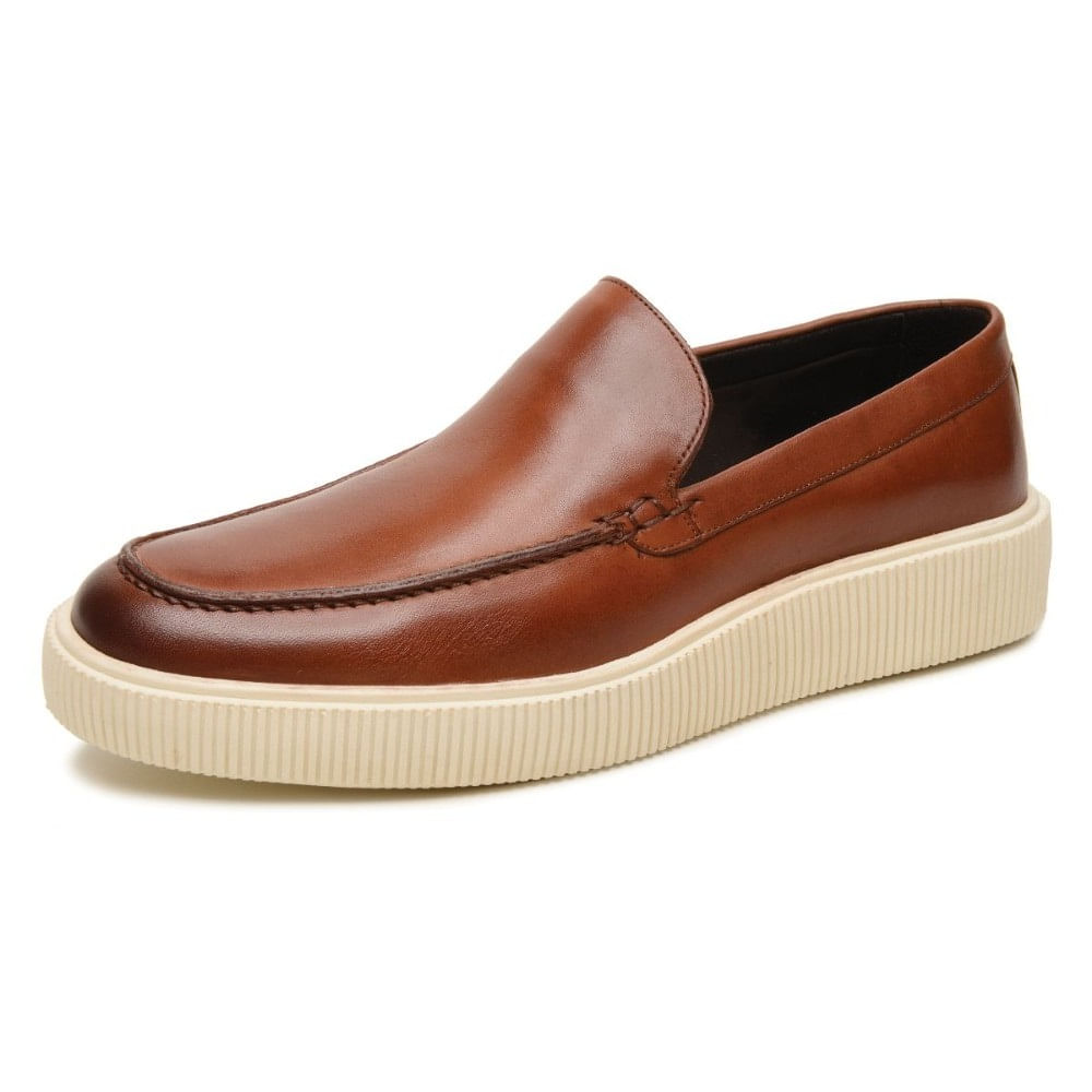 Sapato Loafer Masculino Couro Esporte Fino Mocassim Solado Borracha Palmilha Espumada Calce Facil