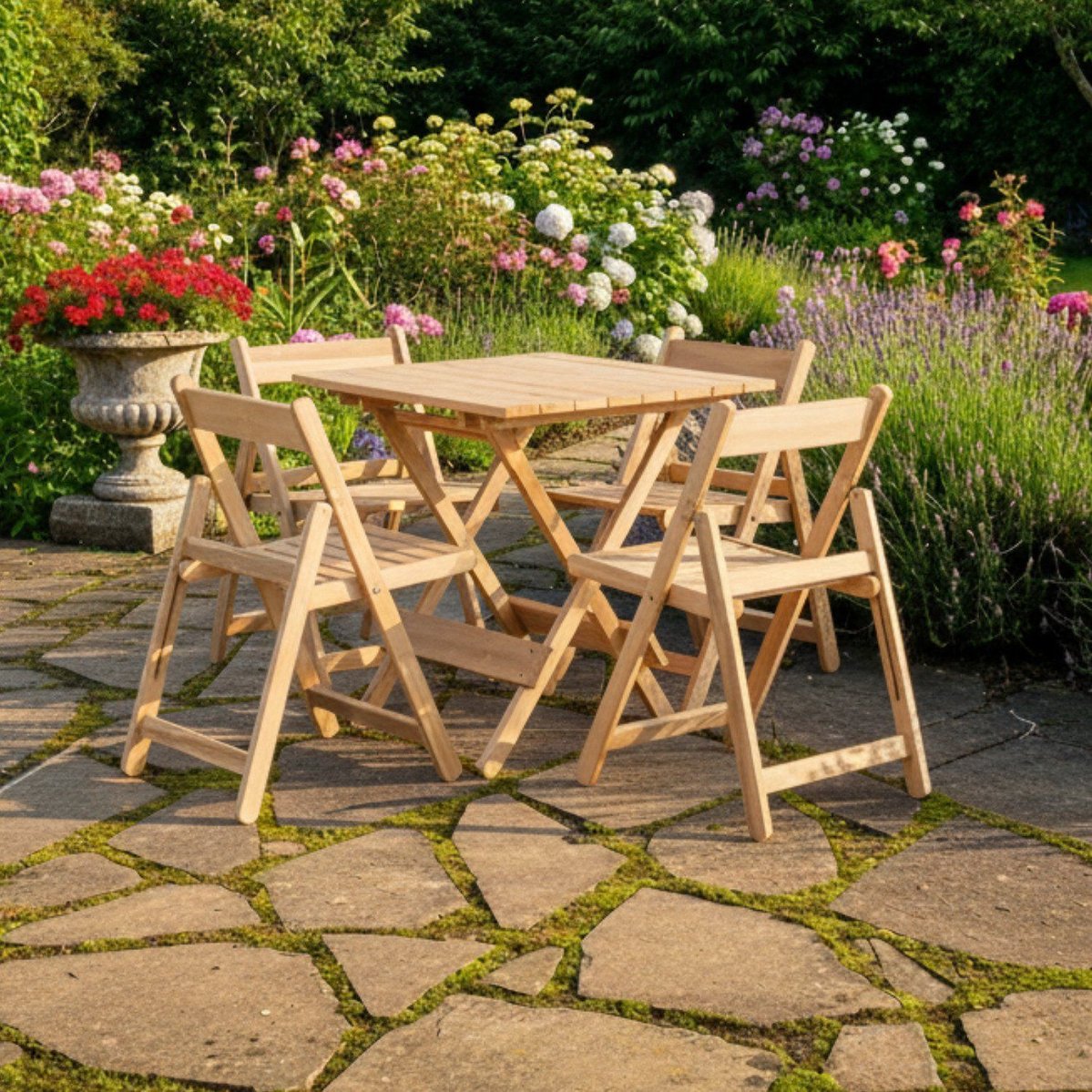 Conjunto De Mesa 70x70cm E 4 Cadeiras Dobráveis Eucalipto Sem Pintura Sem Pintura