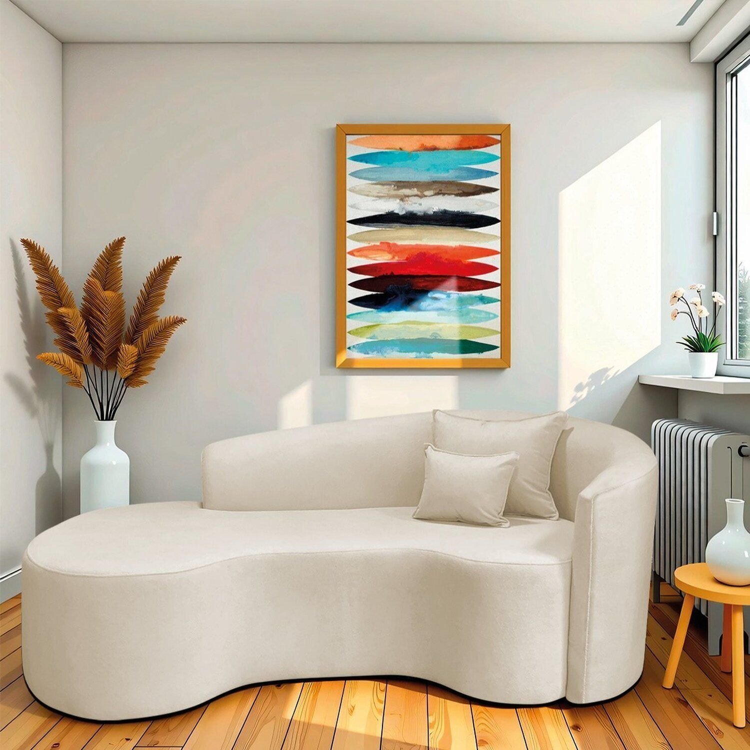 Recamier Curvo Orgânico 180cm 3 Lugares Lado Esquerdo Para Sala De Estar Bouclé Londres Bege