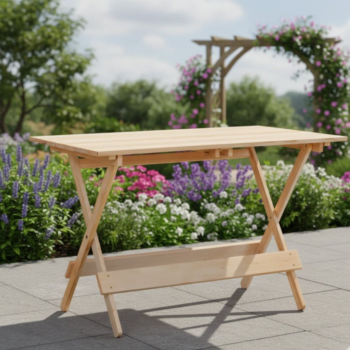 Mesa Dobrável 120x77cm Em Eucalipto Sem Pintura Natural