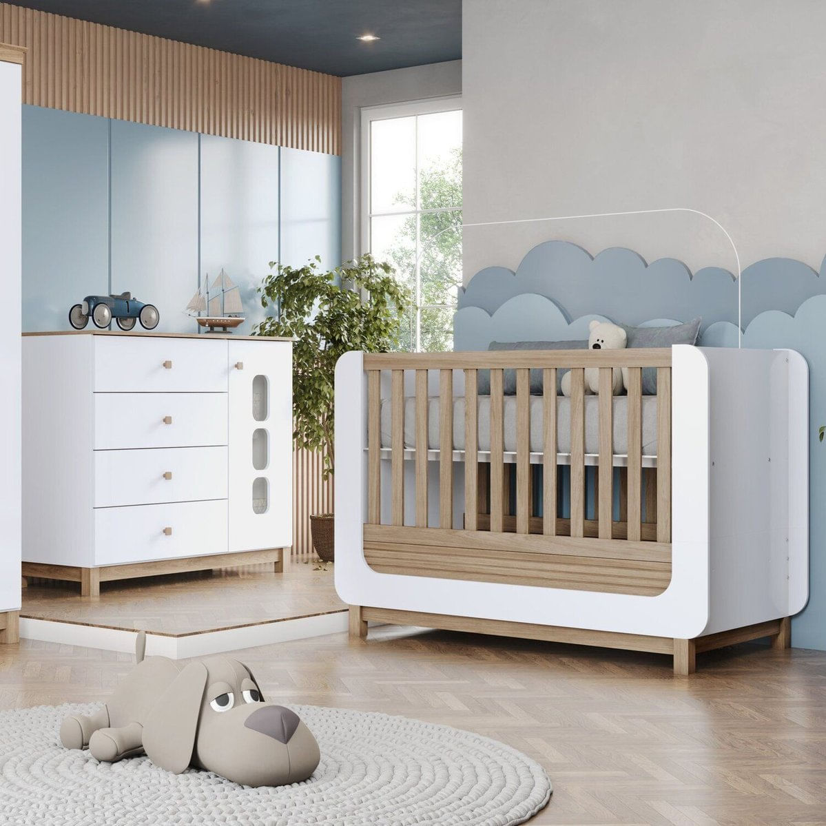 Conjunto Quarto De Bebê Berço E Cômoda Aconchego Branco/jequitibá