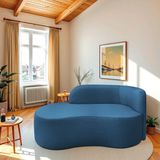 Recamier Curvo Orgânico 180cm 3 Lugares Lado Esquerdo Para Sala Ou Quarto Linho Japão Azul Royal