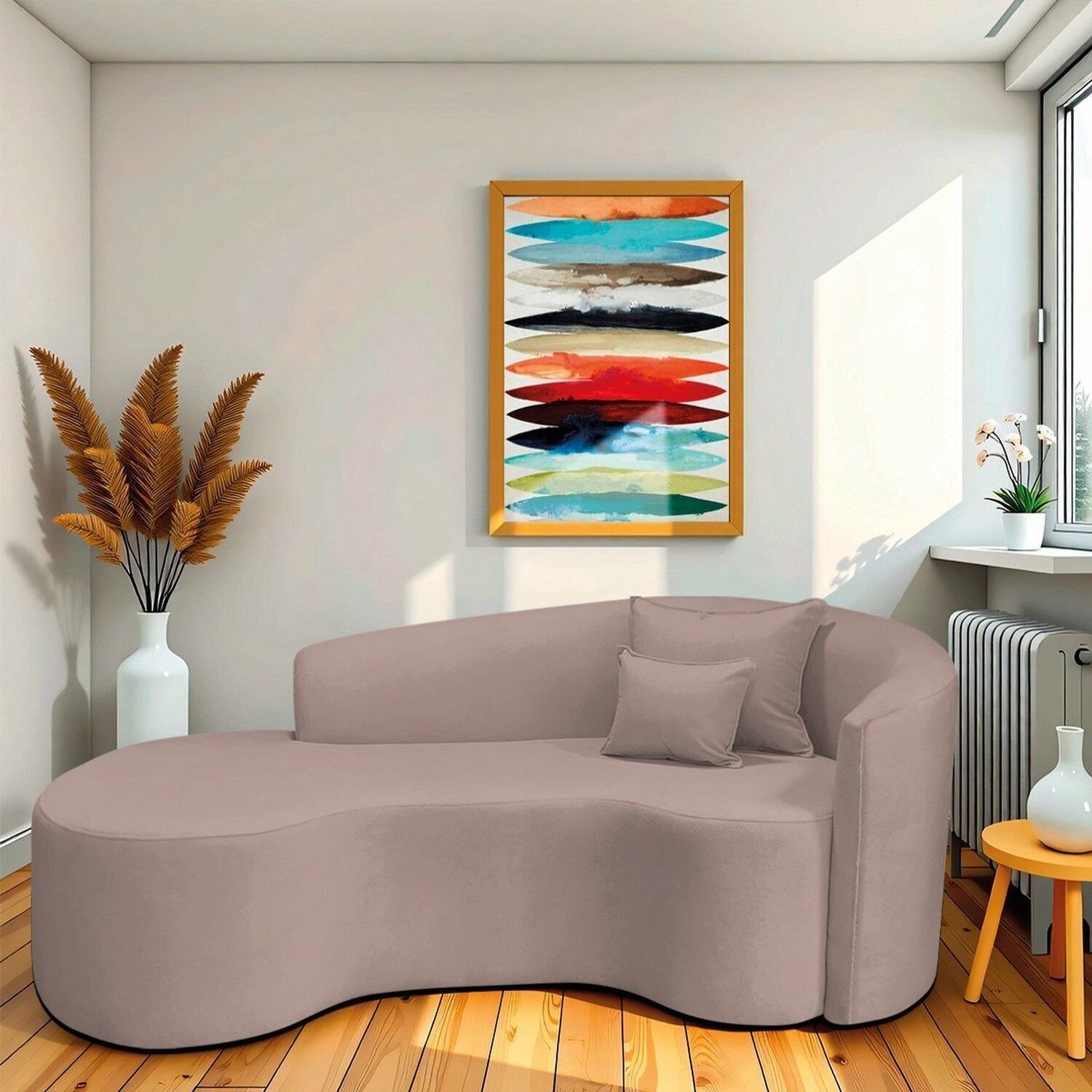 Recamier Curvo Orgânico 200cm 3 Lugares Lado Esquerdo Para Sala De Estar Linho Londres Rose