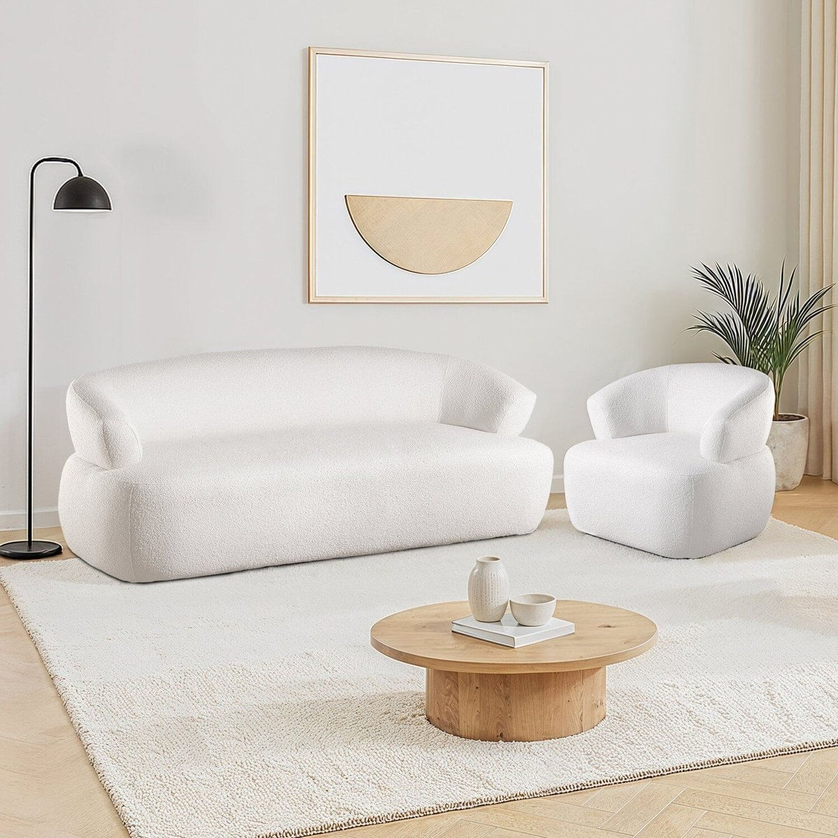 Conjunto 1 Sofá Orgânico 200cm E 1 Poltrona Base Fixa E Orgânica Zoe Espresso Móveis Off White
