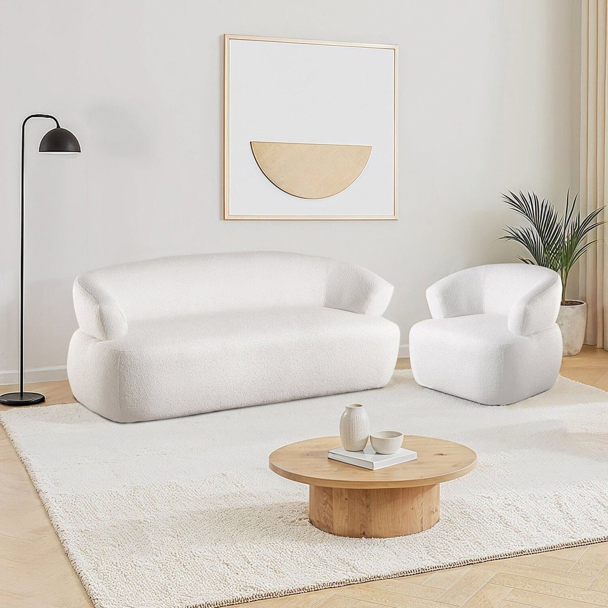 Conjunto 1 Sofá Orgânico 180cm E 1 Poltrona Base Giratória E Orgânica Zoe Espresso Móveis Off White