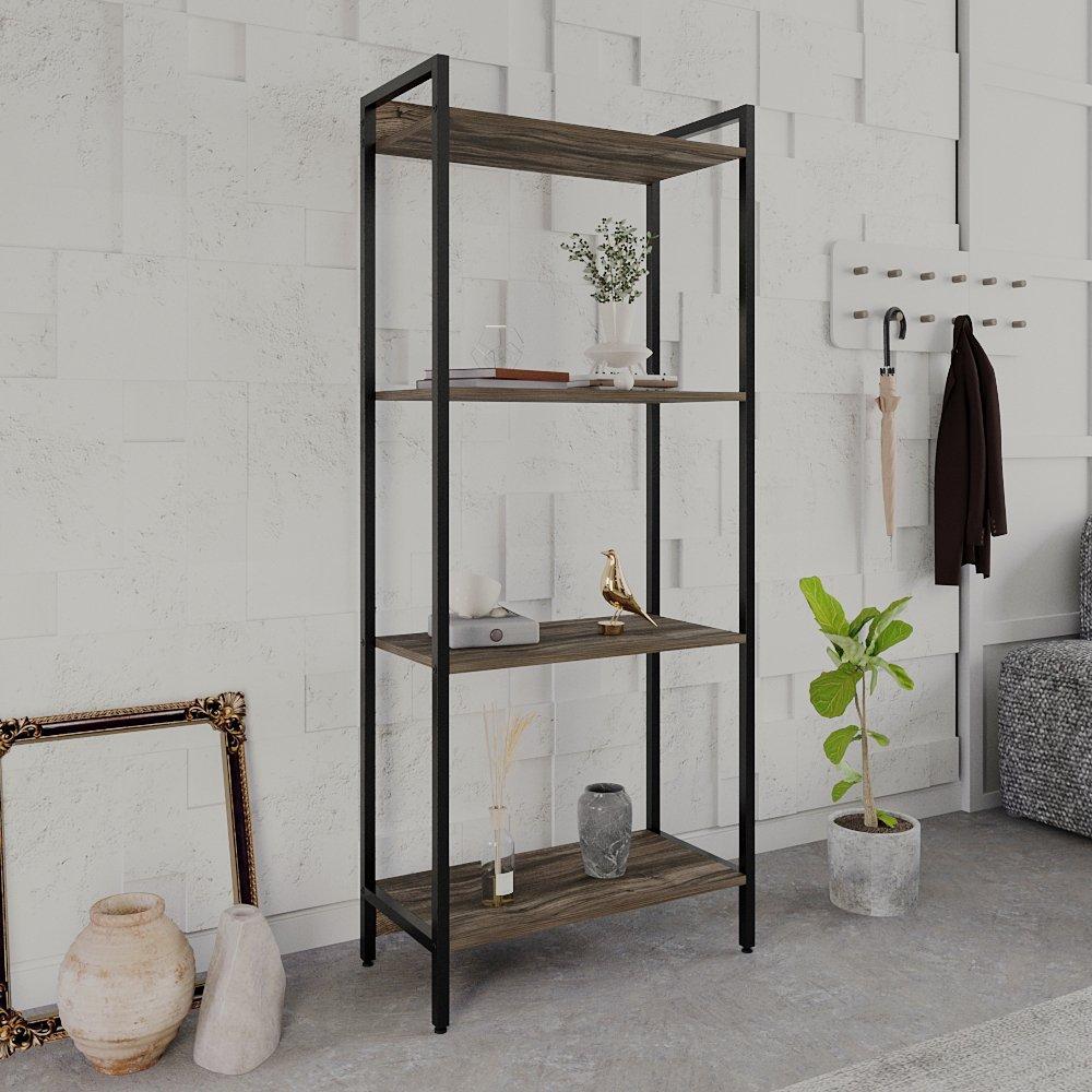 Estante para Livros Industrial Aço Multiuso 4 Prateleiras 146x60cm Active Yescasa Carvalho Dark