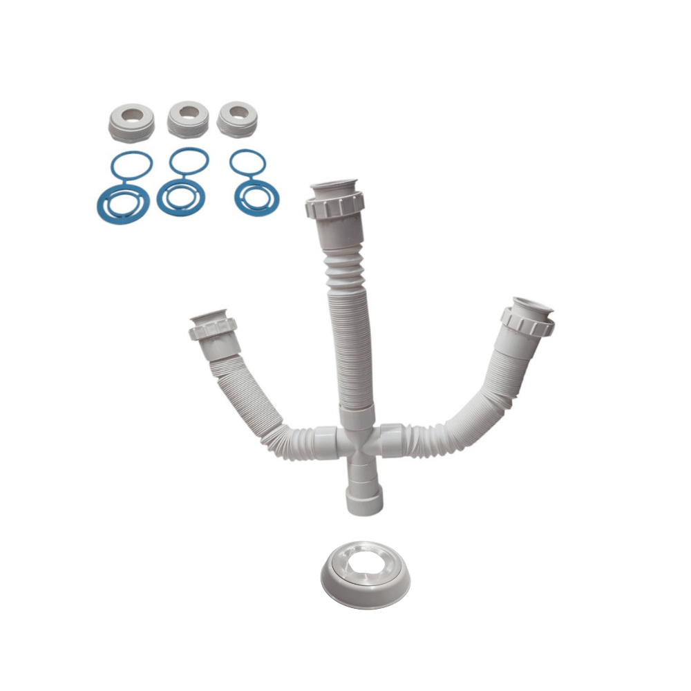 Sifão Triplo Sanfonado Universal Luconi Com Canopla – Tubo Corrugado Extensível Pia Tanque