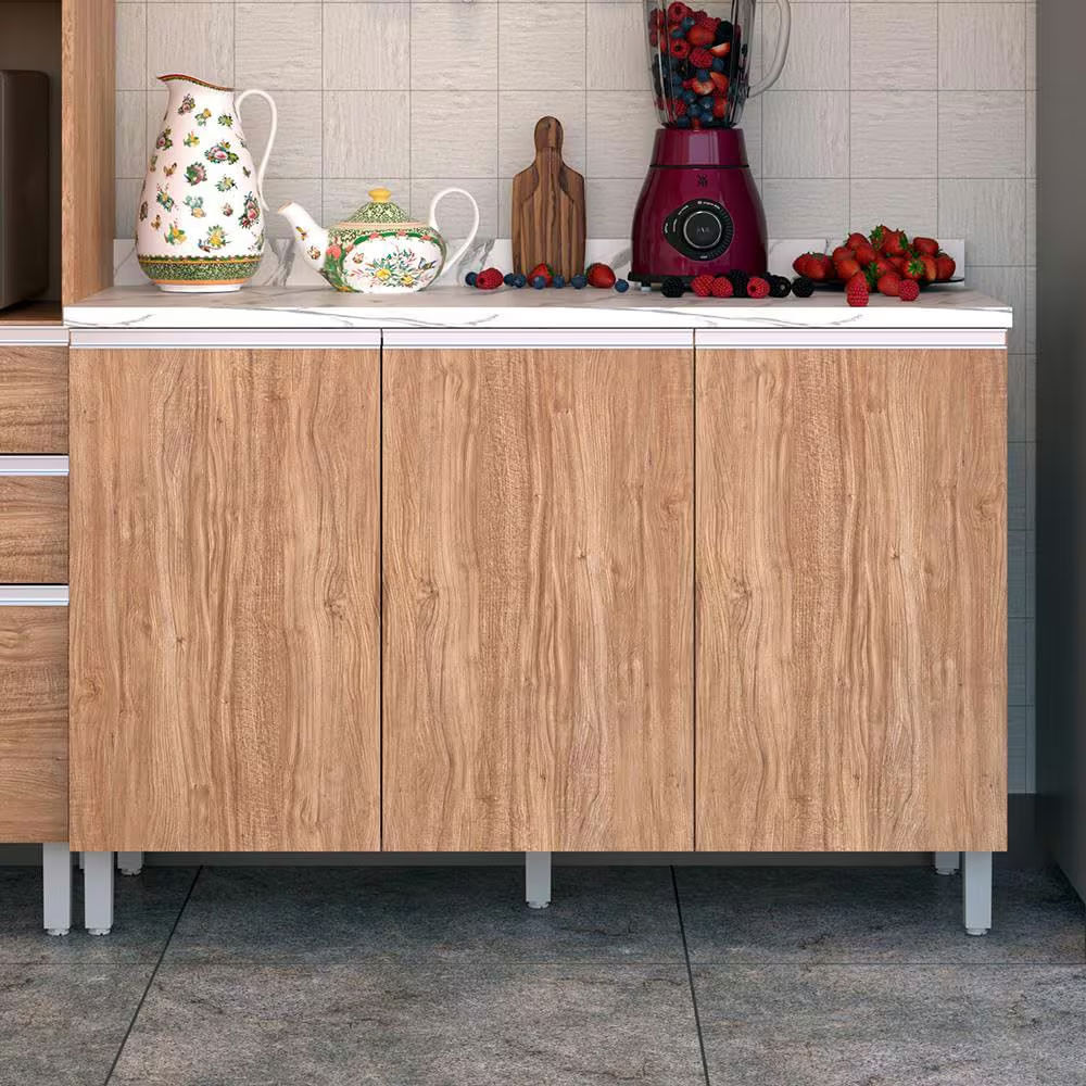 Balcão Triplo Amazonita Com 3 Portas 1 Prateleira 120cm Largura Bartira