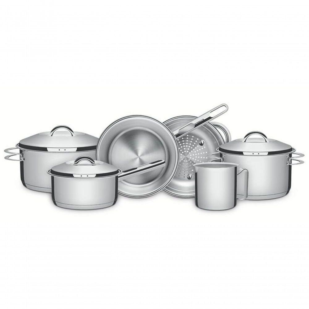 Jogo De Panelas Tramontina Solar Com Fervedor Em Inox 6 Peças