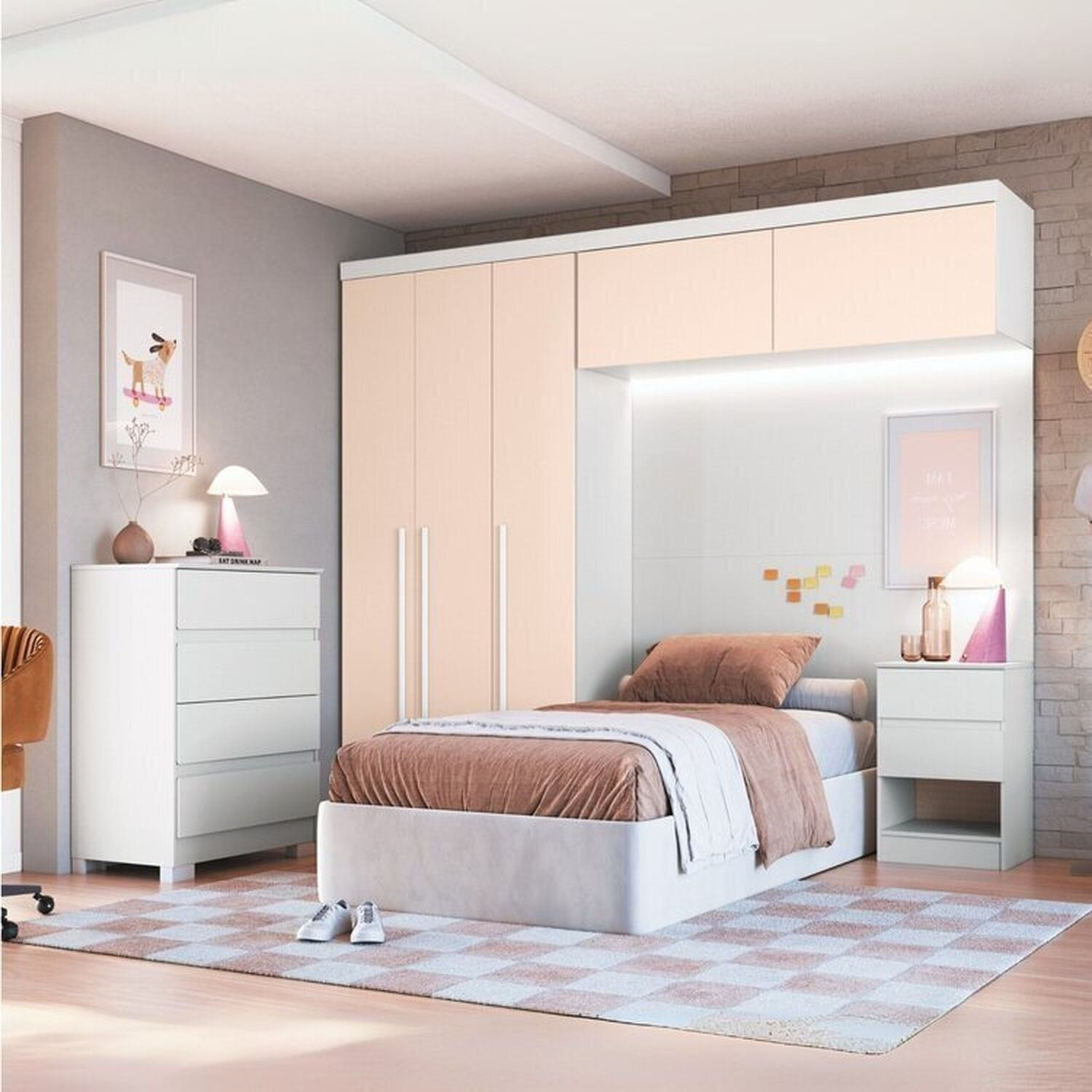 Guarda-roupa Modulado 5 Peças Infinity Branco Line/blush