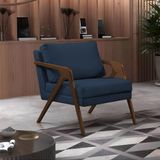 Poltrona Mona Monique Luxo Base Madeira Maciça Mel Veludo Azul