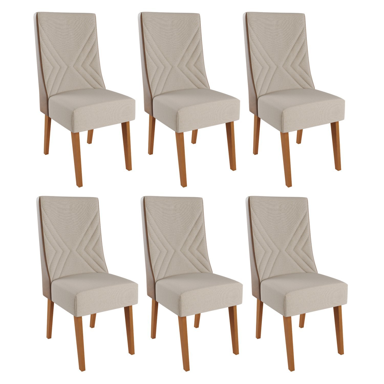 Kit Com 6 Cadeiras Em Madeira Maciça Romero Linho Bronze