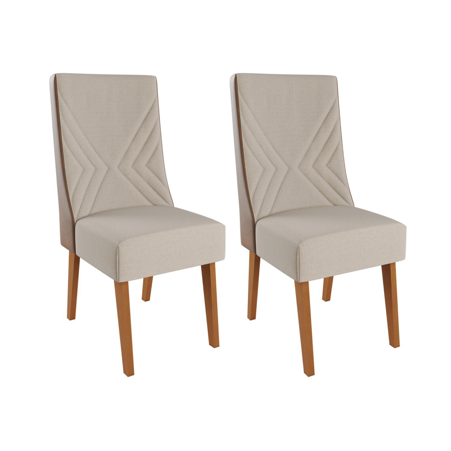 Kit Com 2 Cadeiras Em Madeira Maciça Romero Linho Bronze