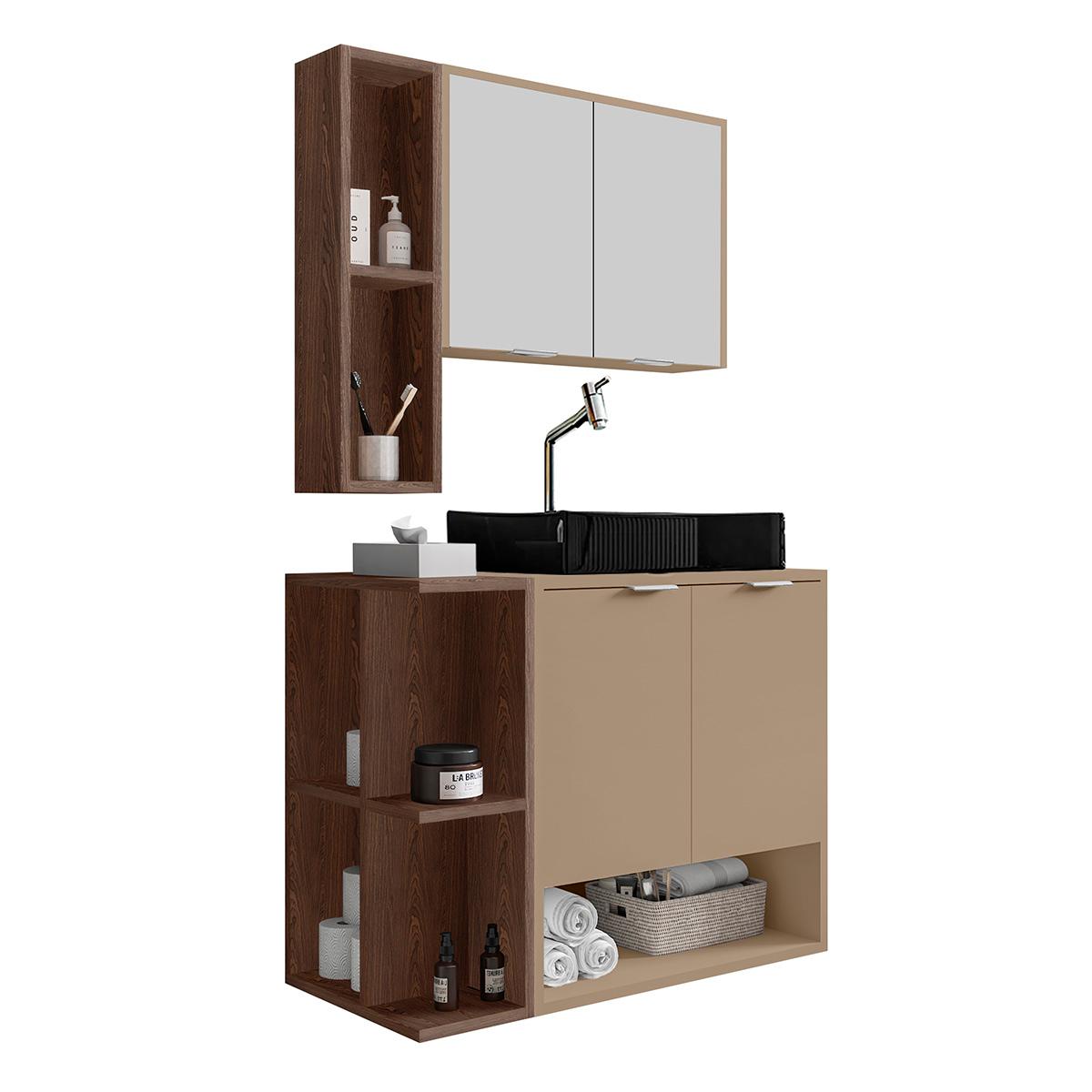 Gabinete Banheiro Star Com Espelheira E Cuba Dalla Preta Carvalho/fendi