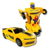 2x Carro Camaro Transforma Vira Robô Brinque Aqui Com Som Lu