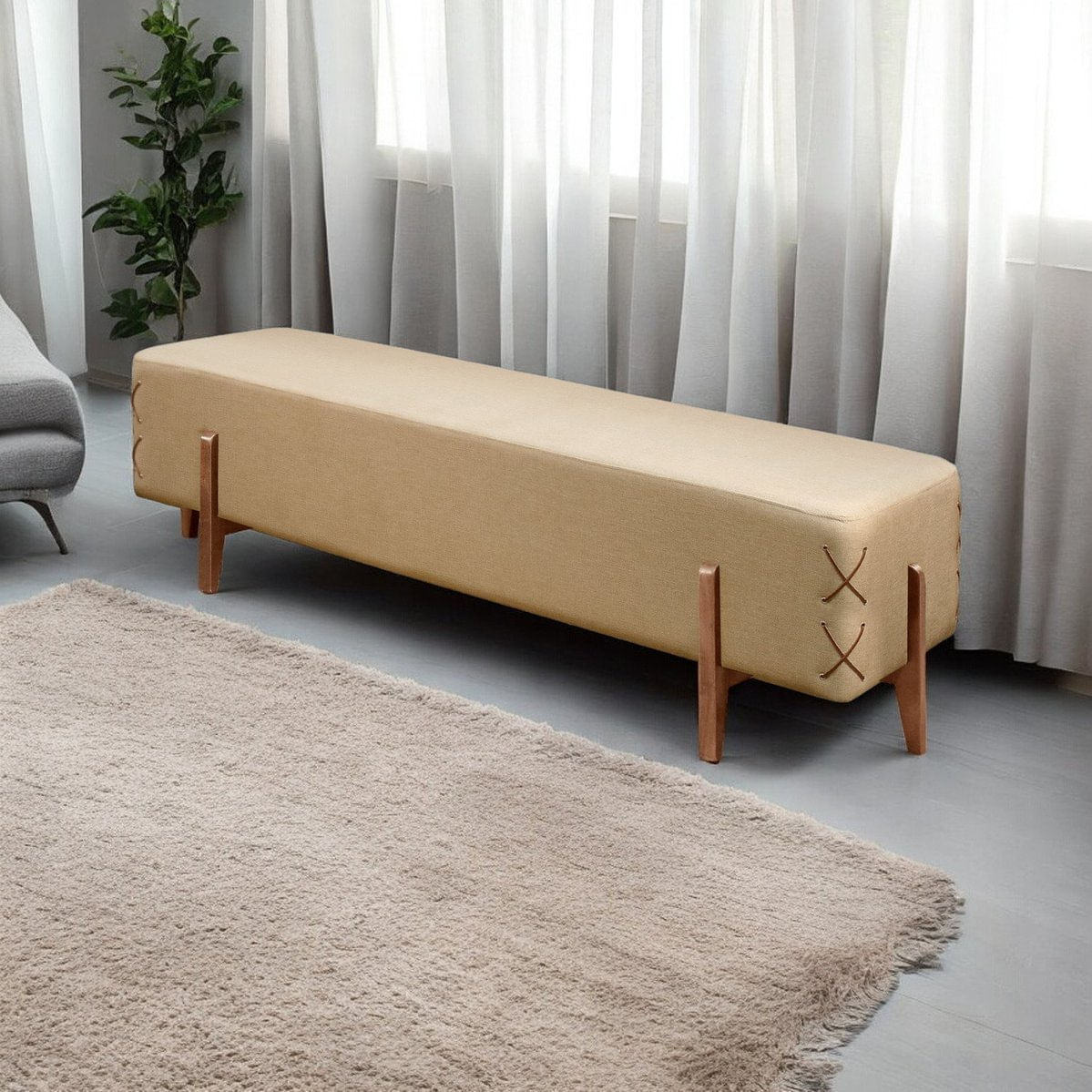 Recamier Luxo Madeira Maciça Eros Bege