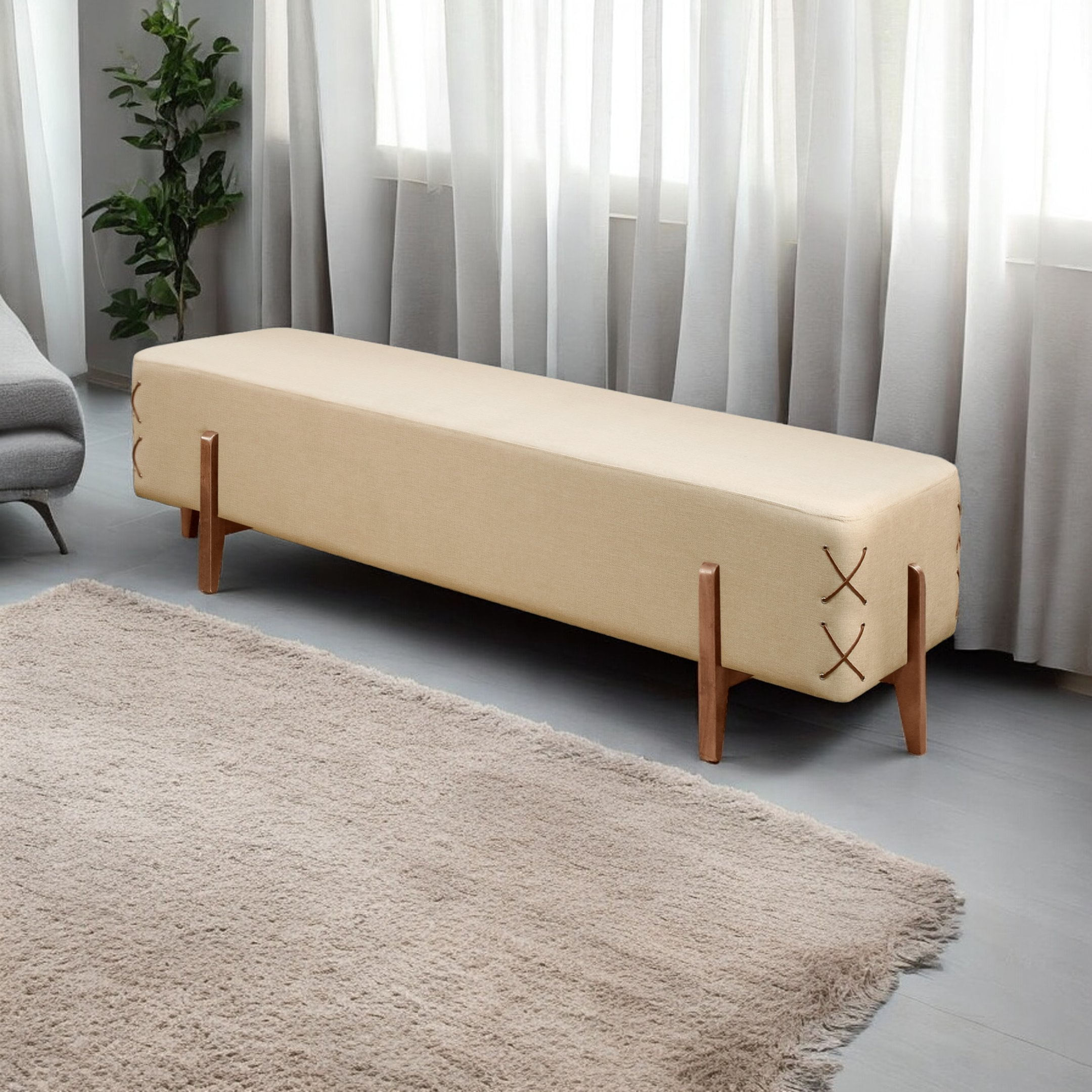 Recamier Luxo Madeira Maciça Eros Bege Claro