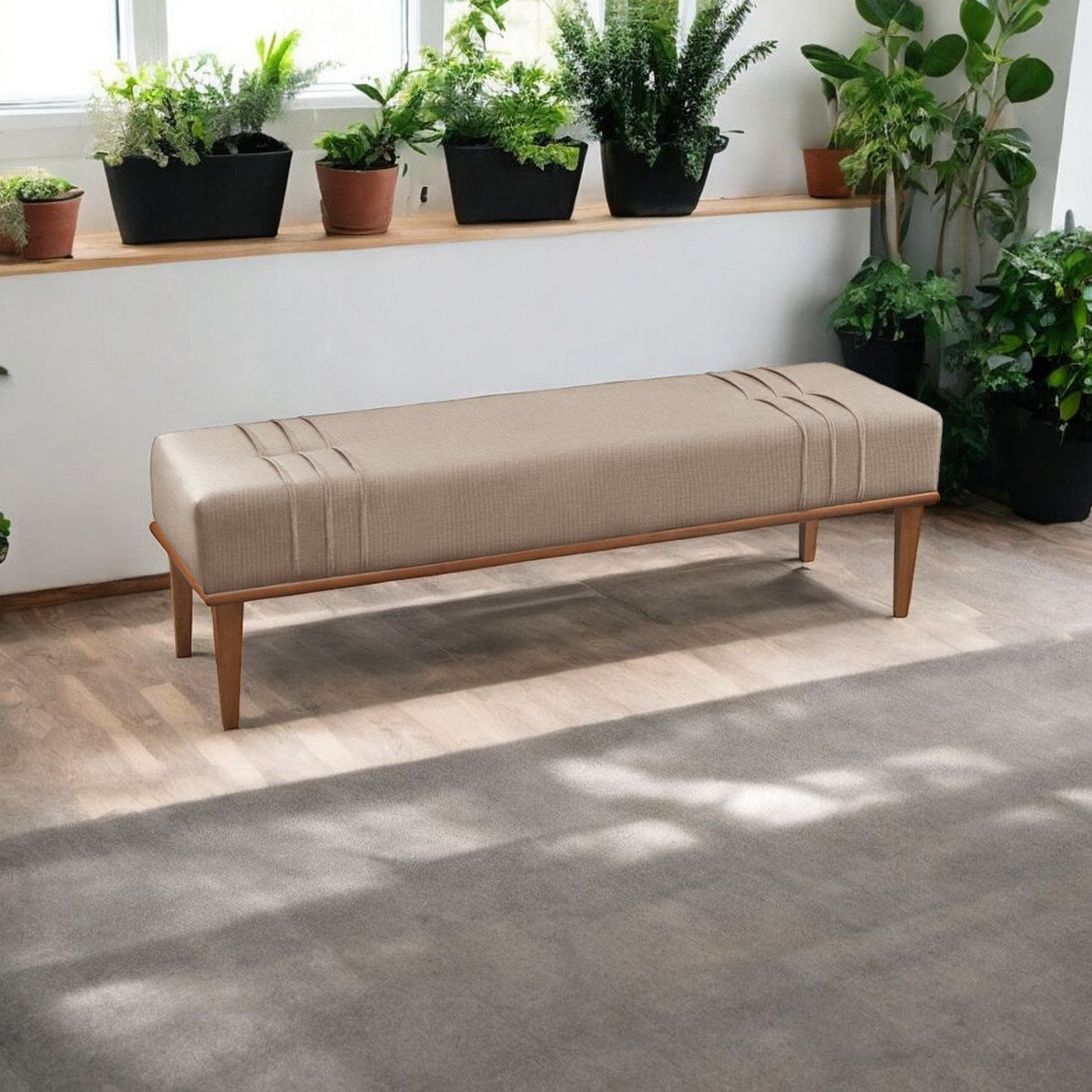 Recamier Puff Luxo Madeira Maciça Maya Cappuccino