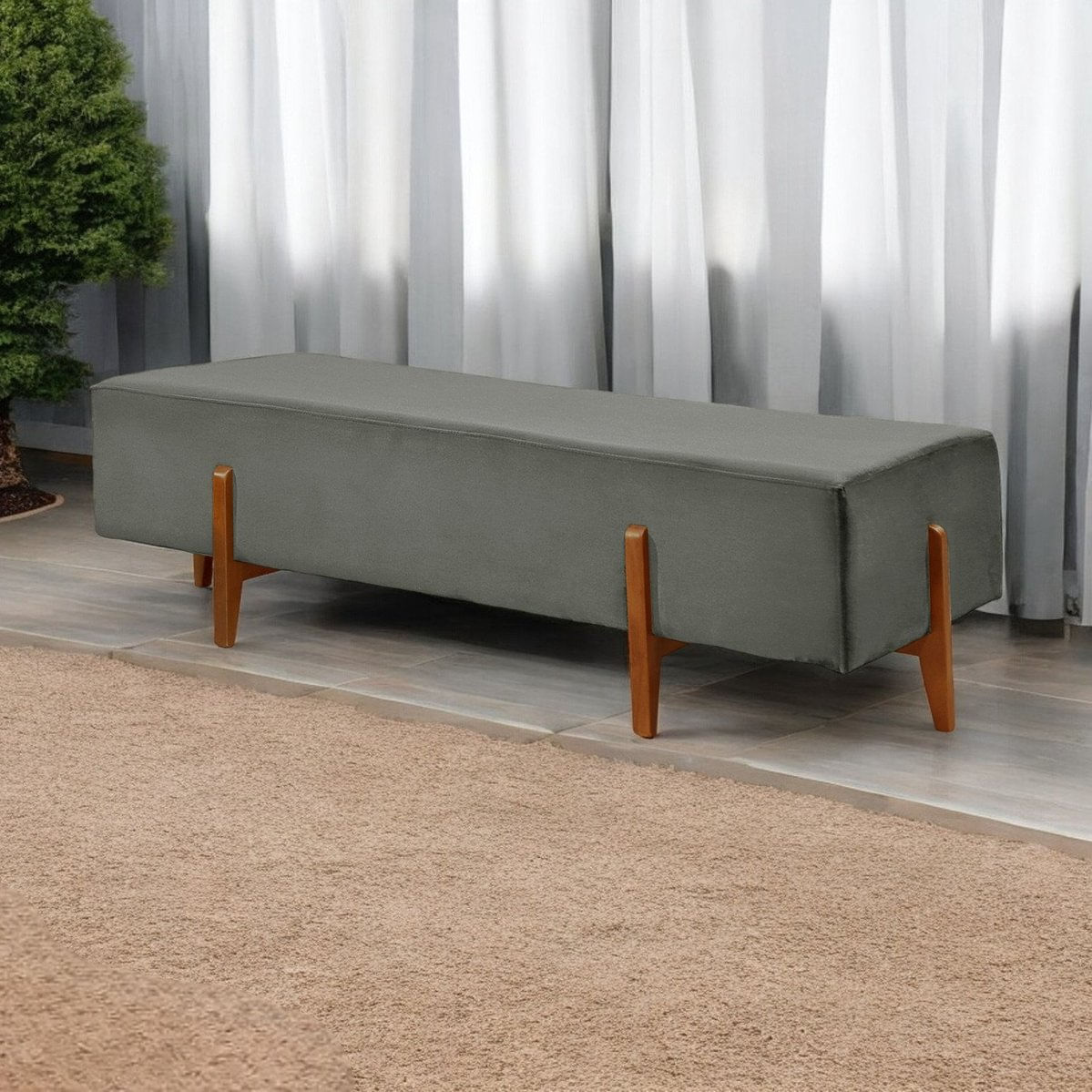 Recamier Luxo Madeira Maciça Zurik Cinza