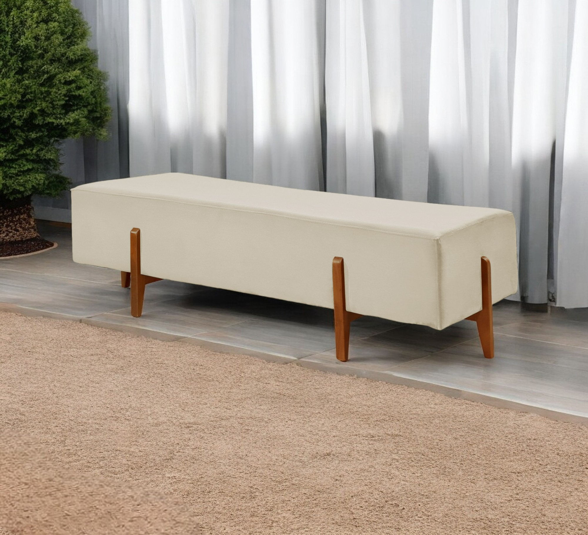 Recamier Luxo Madeira Maciça Zurik Bege Claro