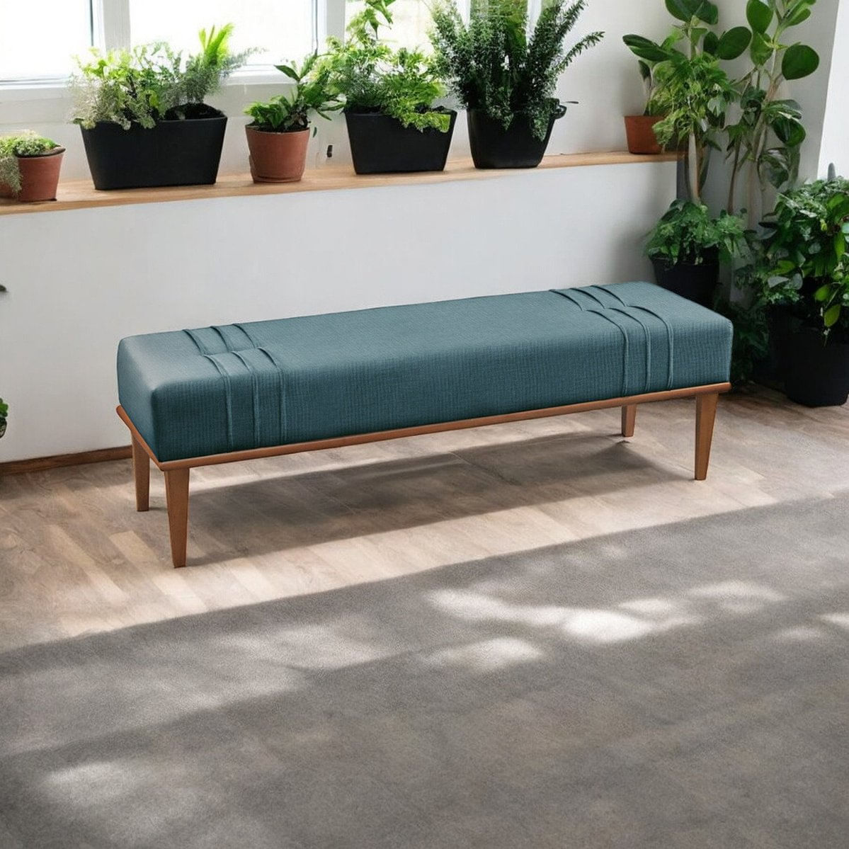 Recamier Puff Luxo Madeira Maciça Maya Azul