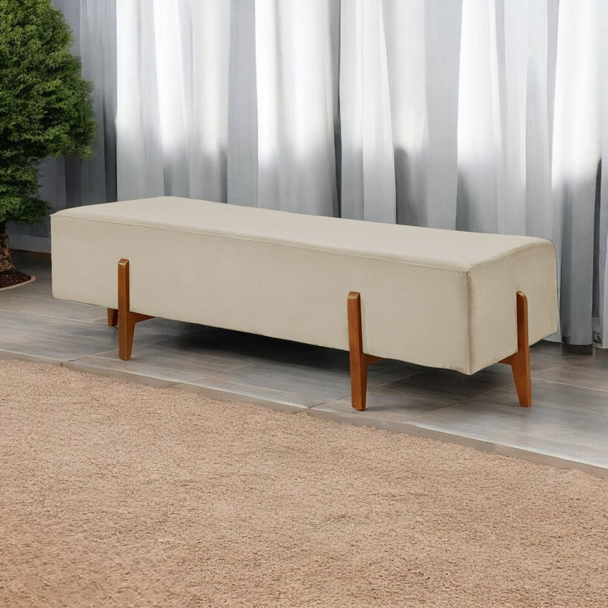 Recamier Luxo Madeira Maciça Zurik Bege Claro