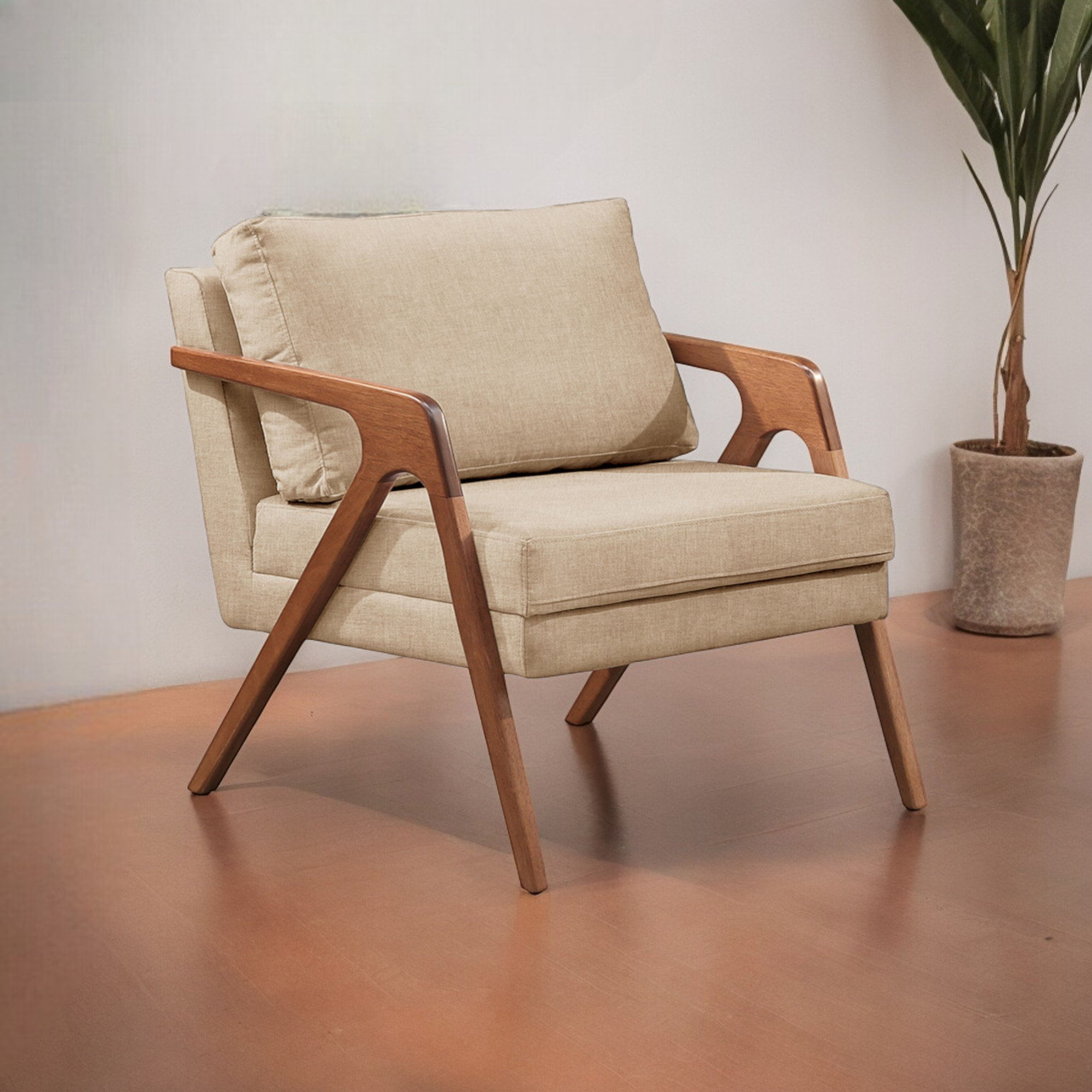 Poltrona Madeira Maciça Mona Luxo Bege