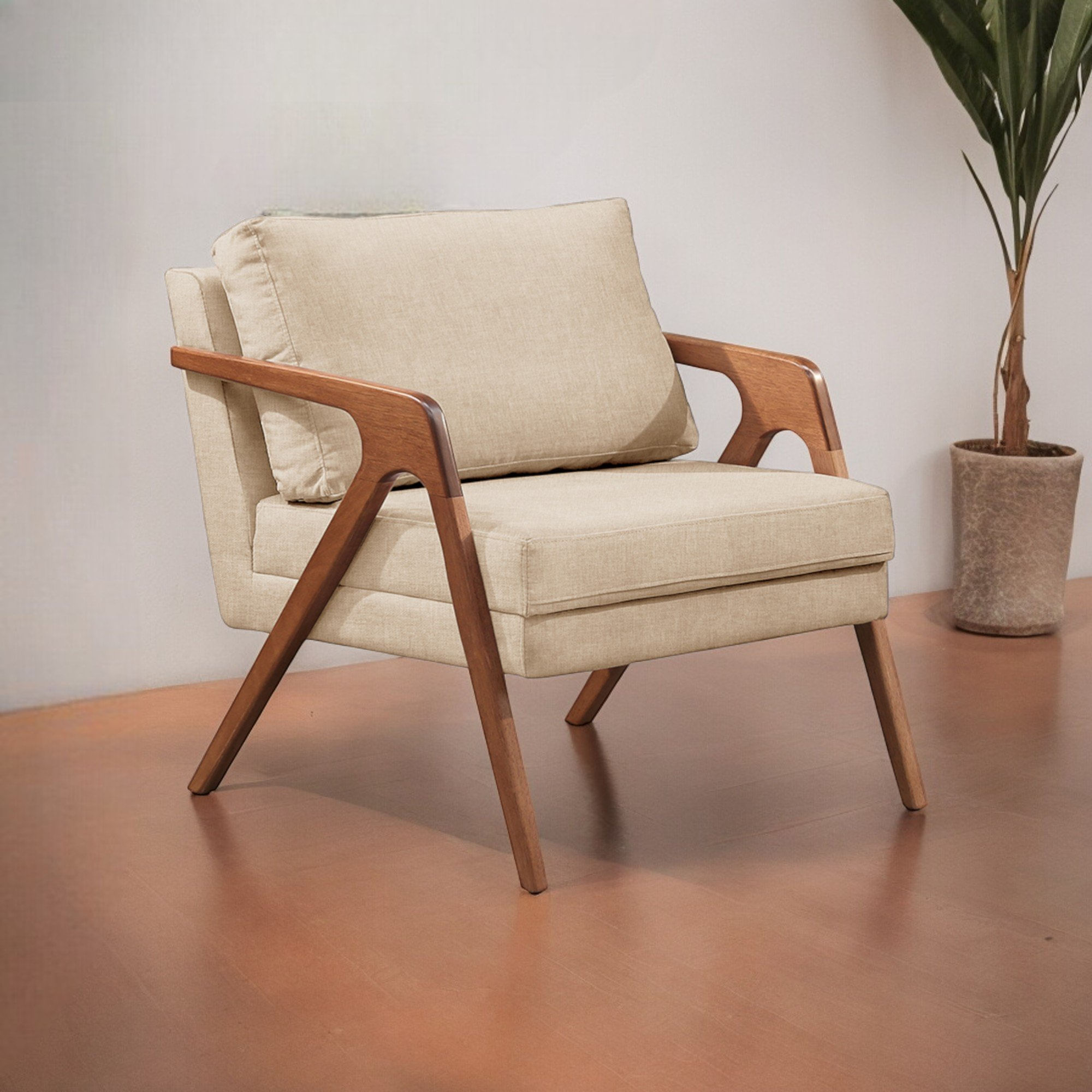 Poltrona Madeira Maciça Mona Luxo Bege Claro