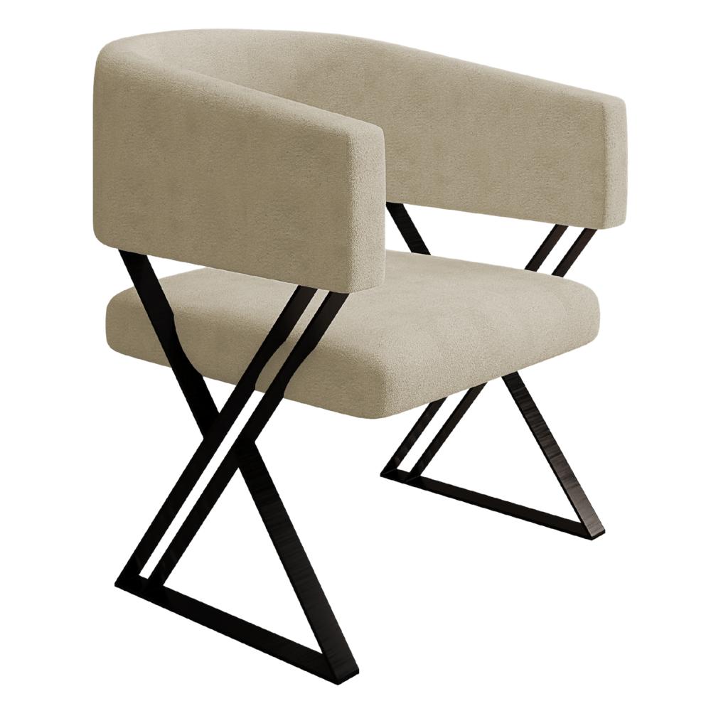 Poltrona Decorativa Mirela Pes Metal Linho Bege Vconcept