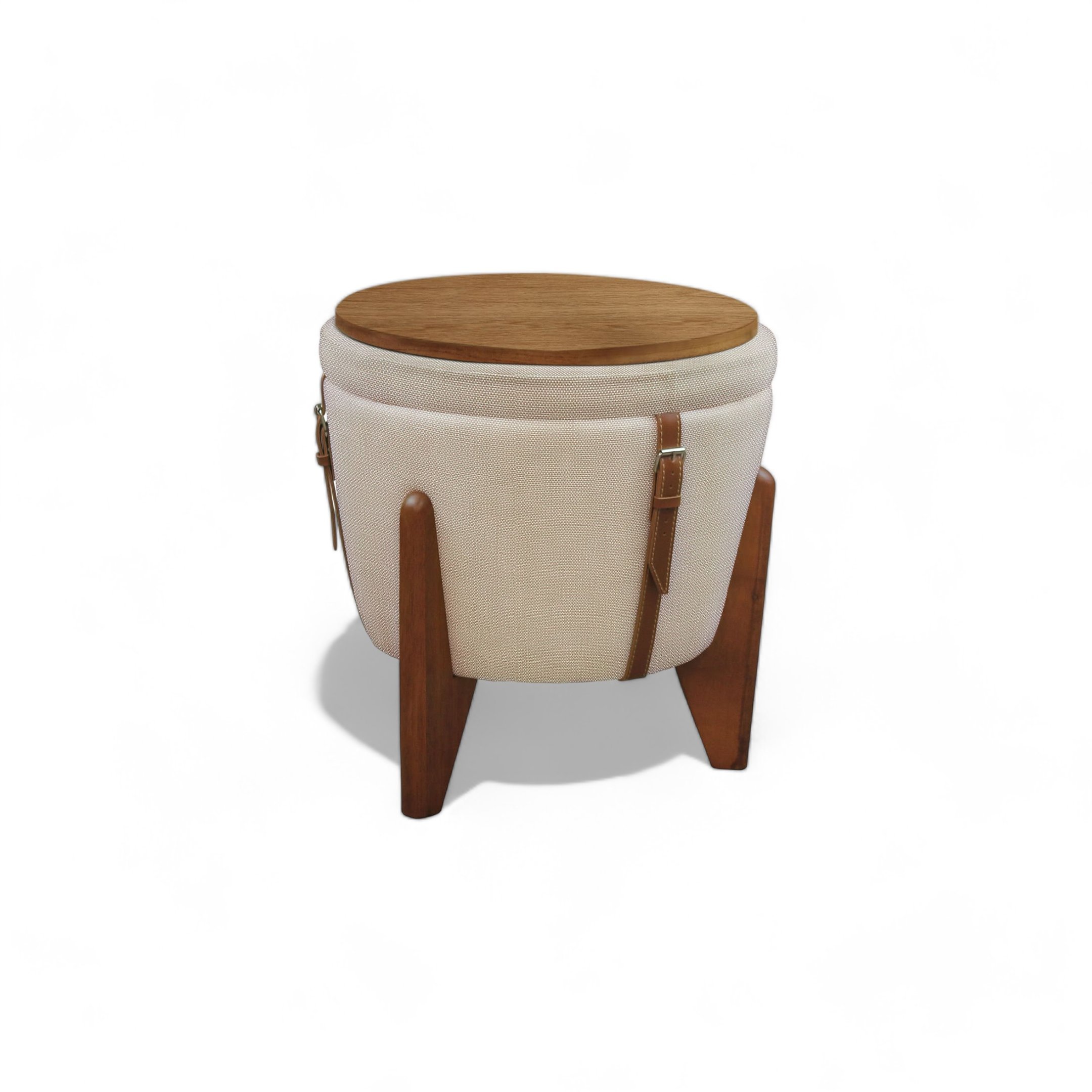 Puff Banqueta Fênix Baú Mesa Design Moderno Bege Claro