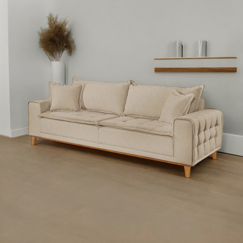 Sofá Fixo Orfeu Até 3 Lugares Luxo 2,20m Bege