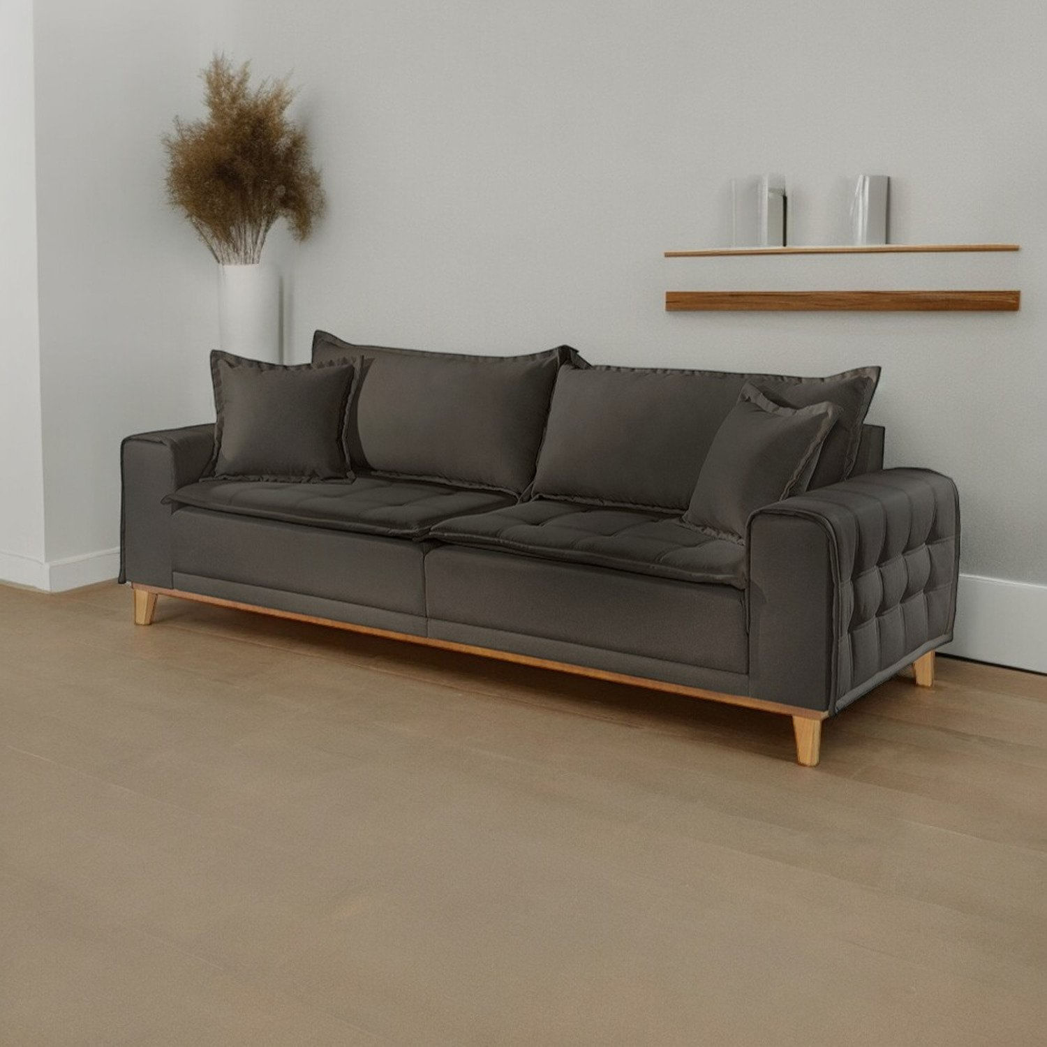 Sofá Fixo Orfeu Até 3 Lugares Luxo 2,20m Cinza