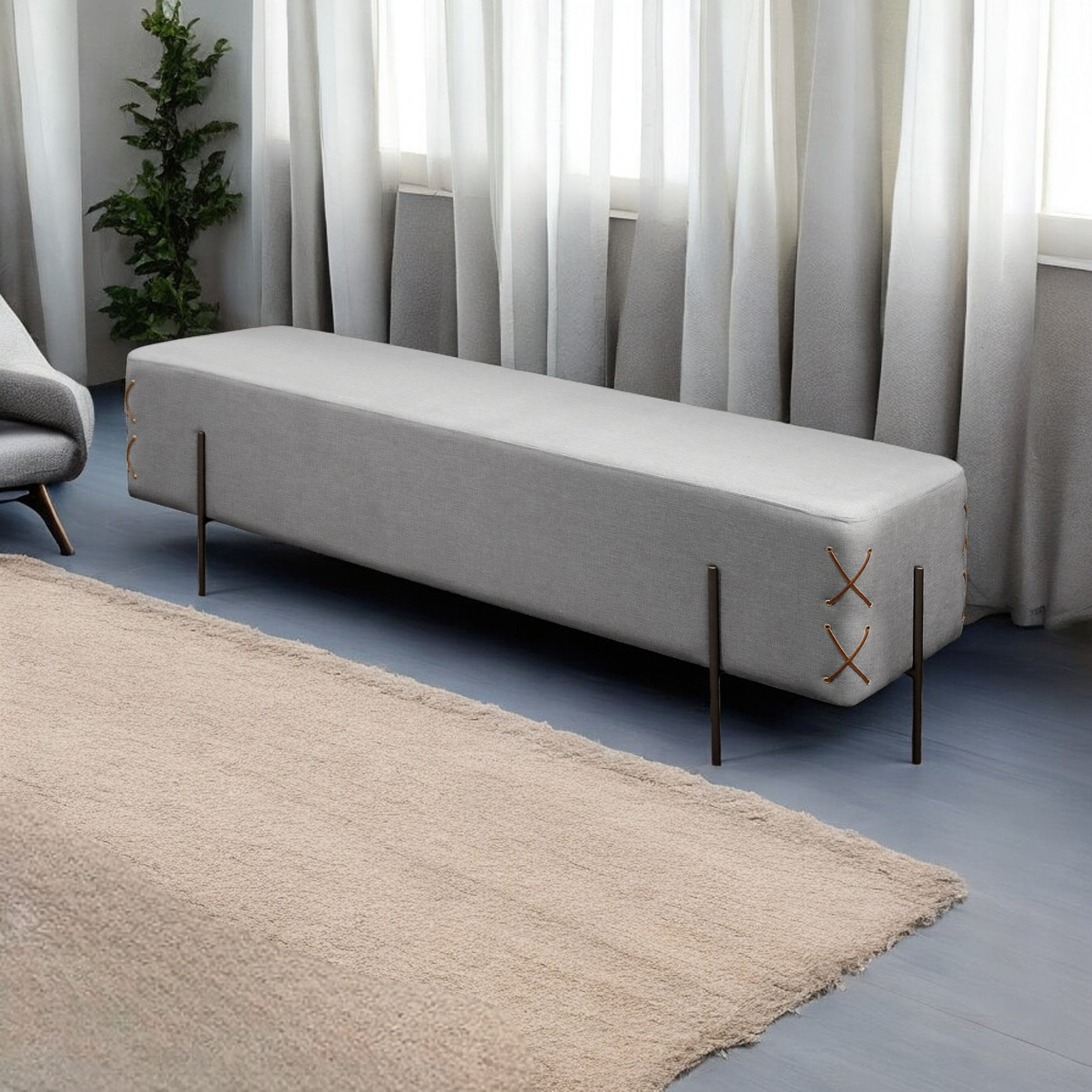 Recamier Banco Luxo Eros Sala De Estar Cinza