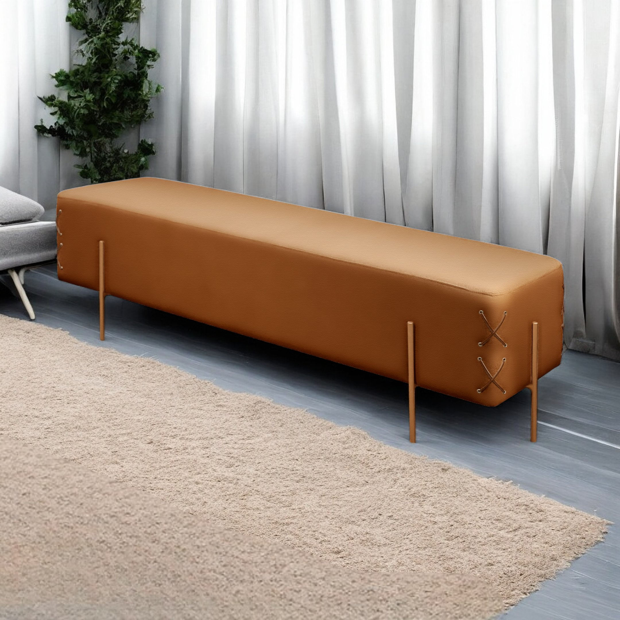 Recamier Banco Luxo Eros Sala De Estar Corino Caramelo